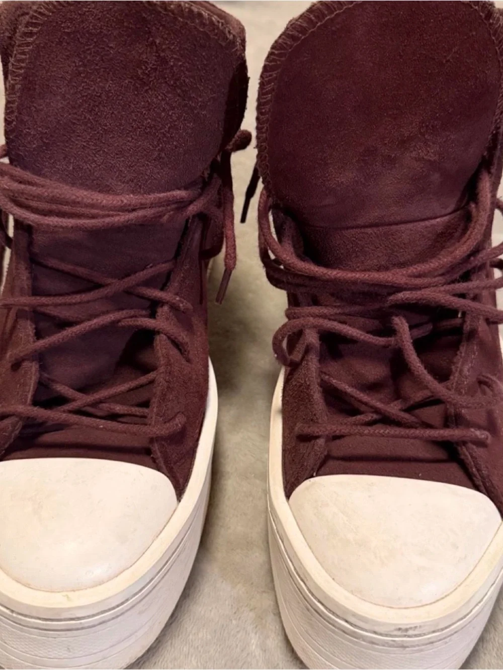 Converse Women's High-Top Platform Sneakers in Burgundy and White
